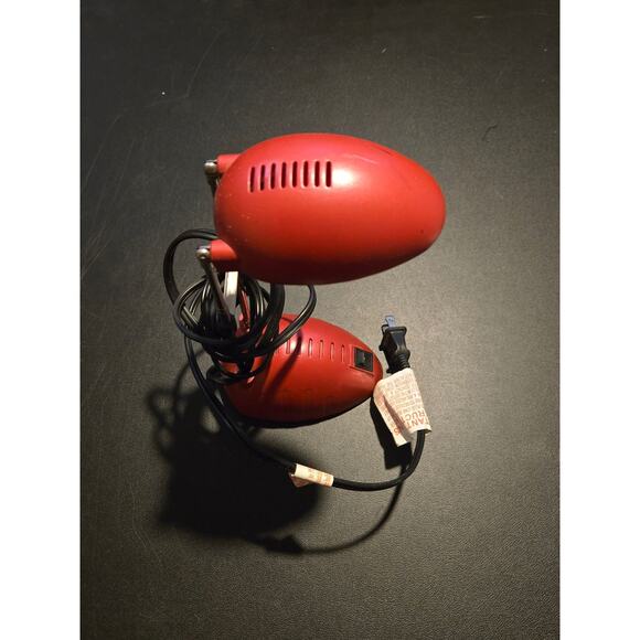Red Adjustable Desk Lamp Dual Head Foldable Arm Metal Task Lamp Vintage w/ Cord - Picture 3 of 4